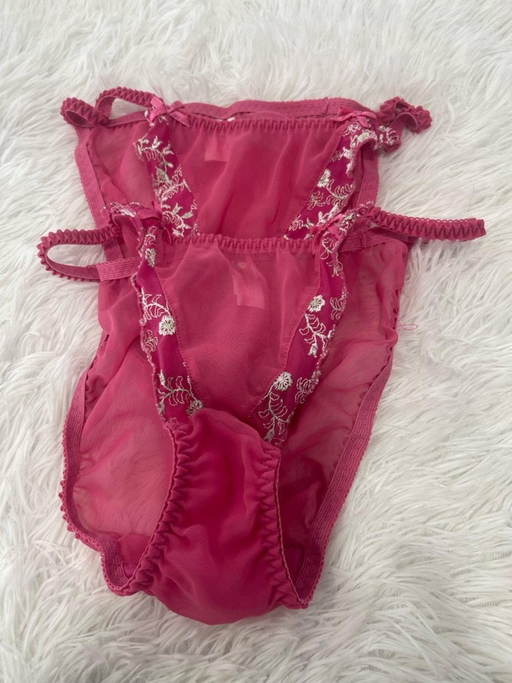 Victoria's Secret Fuchsia Sheer Lace Embroidered Bikini Panty